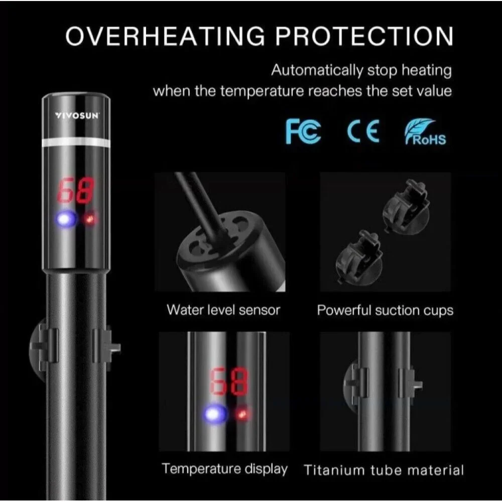 Aquarium Water Heater 500W LCD Submersible Fish Tank Thermostat Heating